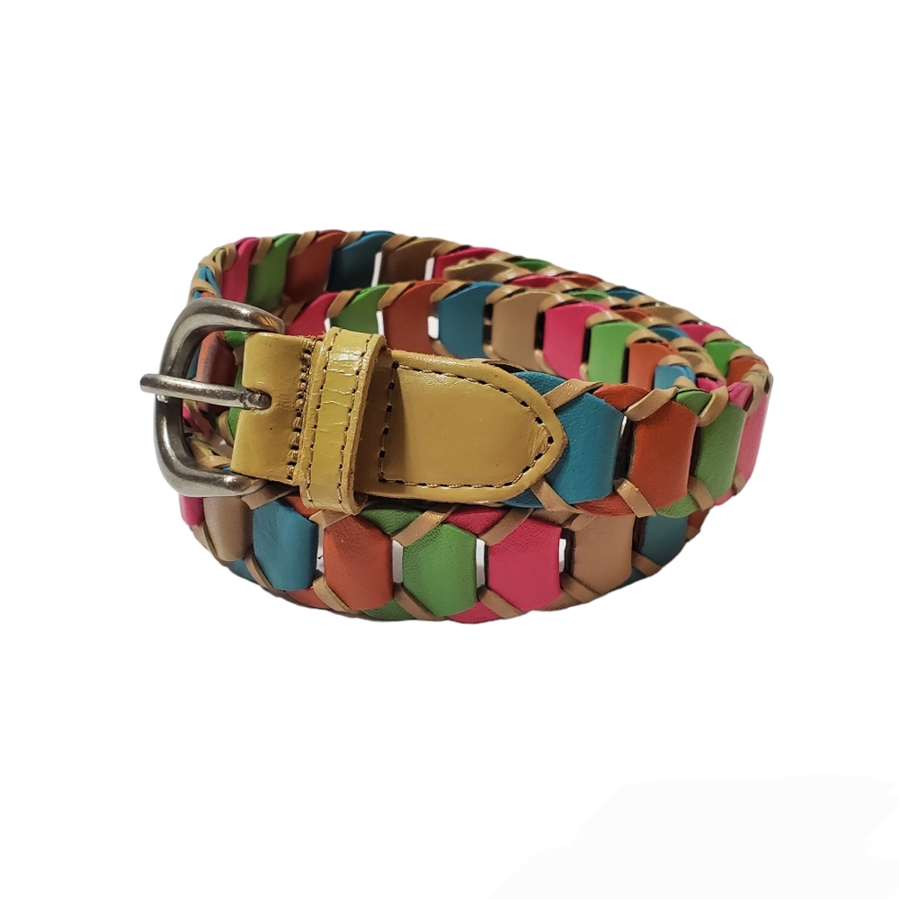Genuine Leather Trim Multi-colored Retro Belt Size M/L